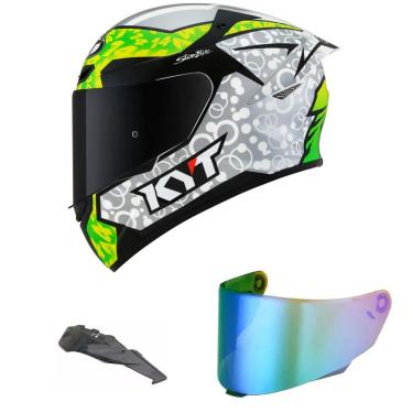 Imagem de Capacete Kyt Tt Course Arbolino Verde Mais Viseira Camaleão e Spoiler Fumê
