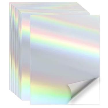 Imagem de Papel adesivo imprimível, 20 folhas de papel adesivo holográfico imprimível, impressão a laser/jato de tinta - holográfico, tamanho carta (21,6 cm x 28 cm)