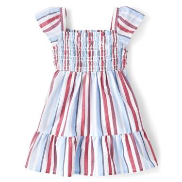 Imagem de The Children's Place Vestidos de verão estampados para bebês meninas e crianças pequenas, Listra vermelha, branca e azul, 4 Anos