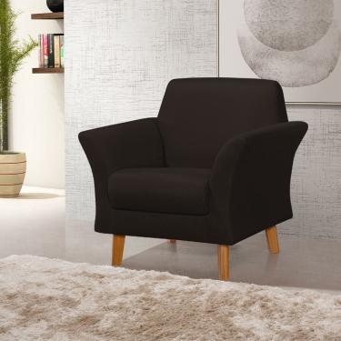 Imagem de Poltrona Retrô Pés em Madeira Maciça Jamaica Linho Marrom Escuro