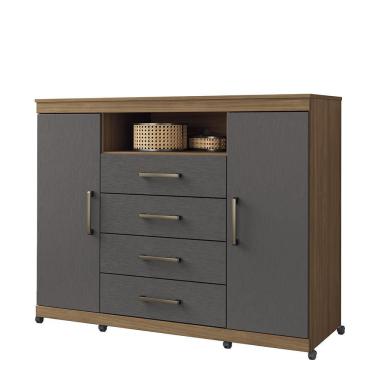 Imagem de Cômoda Havana Master 2 Portas e 4 Gavetas com Rodízios - Santos Andirá Jatobá/Grafite