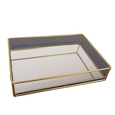 Imagem de Bandeja Espelhada Retangular Para Perfumes/Lavabo/Banheiro(2 UN,BANDEJA QUADRADA DOURADA (G))