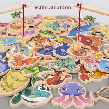 Imagem de Jogo De Pesca Magnético De Madeira Infantil Montessori Brinquedo Educa