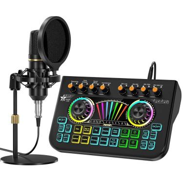 Imagem de Pacote de microfone de podcast Tenlamp X3 Audio Mixer com trocador de voz