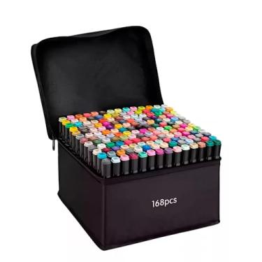 Imagem de Estojo De Canetinhas Escolar Com Ponta Dupla 168 cores Cores Bolsa, Kit Conjunto Canetinha Profissional, Linha Premium (168 cores)