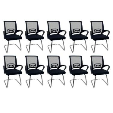 Imagem de Kit 10 Cadeiras De Escritório Begonia Oficial Tela Mesh Fixa Preto - O
