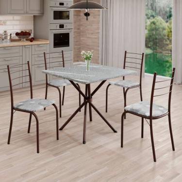 Imagem de Conjunto Sala De Jantar Mesa Quadrada 70x70cm Tampo Granito Topázio 4 Cadeiras Rio Paraopeba / Marrom