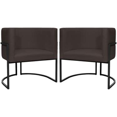 Imagem de Kit 2 Poltronas Luna Suede Cores Base De Ferro Preta - Marrom, Suede