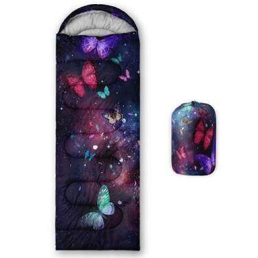 Imagem de Smell Sunshine Saco de dormir infantil para meninos e meninas, estampa de borboleta colorida, leve, quente, portátil, uso interno, impermeável, resistente ao clima frio, saco de dormir para