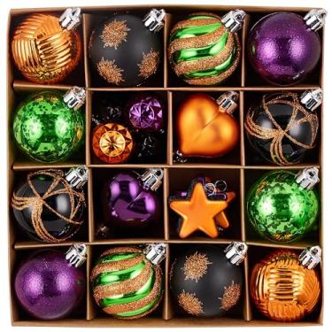 Imagem de Valery Madelyn Pacote de presente com 28 peças de enfeites em forma de coração de Halloween, decoração de coração de árvore pintada, laranja, roxo, verde, bolas de Natal penduradas em ambientes