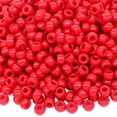Imagem de Auvoau 1000 unidades de pulseiras de pônei 9 mm contas de pônei de plástico vermelho para colar, contas de cabelo para tranças, chaveiro, fabricação de joias (vermelho)