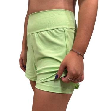 Imagem de Short Duplo Feminino Cós Alto Academia Poliamida Lima - H2 Fitness e B