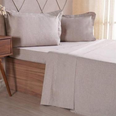 Imagem de Jogo De Cama Casal 4 Pçs Line Stile 100% Poliéster 138x188x30cm Linho 