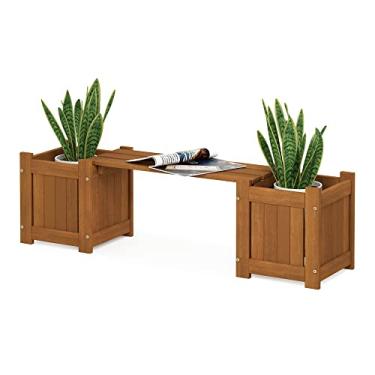 Imagem de Furinno Tioman Caixa de plantador de madeira de lei com banco para plantas de jardim