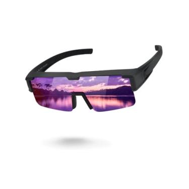 Imagem de Meeloog Óculos de sol com ajuste polarizado para homens e mulheres, proteção UV esportiva para dirigir, ciclismo, pesca, Armação preta P1/Lente espelhada roxa