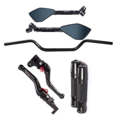 Imagem de Kit Guidão 22mm Esportivo Manopla Punho Retrovisor Tomok Manete Fazer 