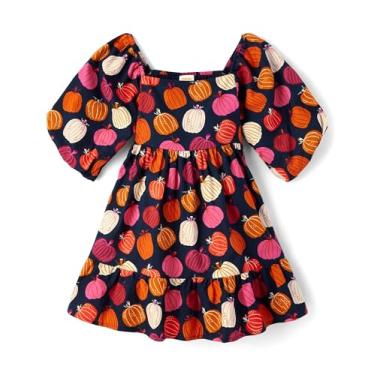 Imagem de Gymboree Vestidos casuais em camadas para meninas e crianças pequenas, Tidal Pumpkins, 4 Anos