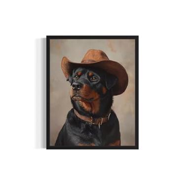 Imagem de Rottweiler Cowboy Art Print Poster Wall Art, Western Country Farmhouse Wild West para quarto, banheiro, sala de estar, decoração de arte 58 (Rottweiler, 20 x 25 cm, sem moldura)