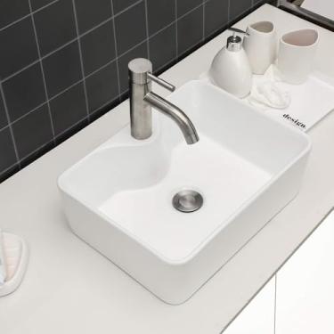 Imagem de Pia de vaso de banheiro de cerâmica retangular branca - GhomeG 48 cm x 38 cm acima da pia do banheiro, pia de vaso de cerâmica de porcelana branca de 48 cm com orifício para torneira, bacia de arte