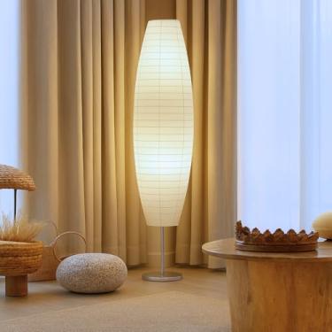Imagem de LIGHTACCENTS Candeeiro de chão de papel de arroz de 149 cm – Lanterna de estilo japonês com sombra de papel branco, lâmpada de pé moderna para sala de estar, quarto, escritório, iluminação ambiente