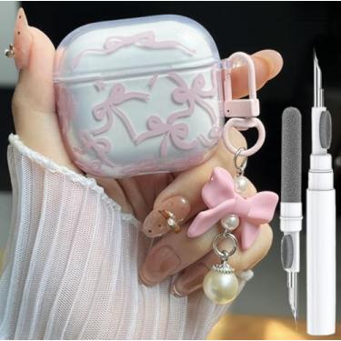 Imagem de Capa fofa para Airpods 3ª geração 2021 para estampa de laço feminino, design moderno, laço, estética, à prova de choque, capa para fone de ouvido Apple Air pod 3 gerações, com kit de limpeza e