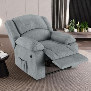 Imagem de Poltrona do Papai Reclinável Sala de Cinema Madrid Power Elétrica Massagem USB Linho Cinza G23 - Gran Belo