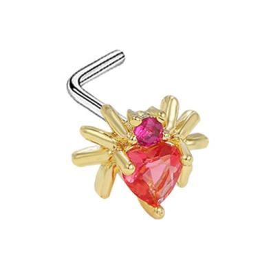 Imagem de Niaspi Piercing de nariz punk aranha para mulheres aço inoxidável cristal rosa aranha aranha em forma de L piercing de nariz piercing de narina joias, 20g, Aço inoxidável Cristal, Sem Pedra Preciosa