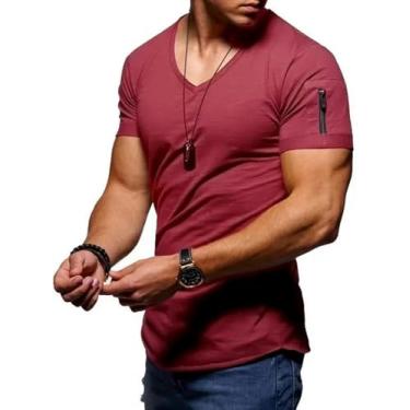 Imagem de Camisetas Masculinas Camiseta De Ginástica Homem Gola V De Manga Curta Tops Tees Camiseta Masculina Camisetas De Manga Curta Fitness Para Homens, A, 4XL