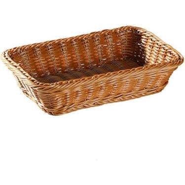 Imagem de Cesta Tecida, Cesta De Pão, Cestas Retangulares De Plástico, Cesta De Imitação De Vime Retangular Cesta De Exibição Para Alimentos Frutas Vegetais, 45cm