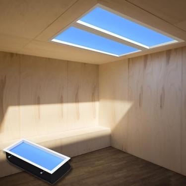 Imagem de FYDRCC Lâmpada de teto com luz de céu azul inteligente, luz de céu claro, lâmpada de luz solar, claraboia de luz natural, simula uma sala de irradiação de luz solar, sala de estar, escritório (1x2FT