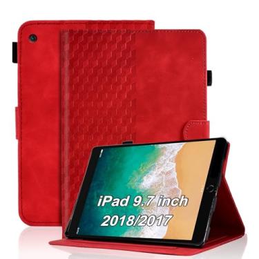 Imagem de Varohix Capa para iPad 5ª/6ª geração/iPad de 9,7 polegadas/iPad Air 2 / iPad Air 9,7 polegadas 2018/2017 capa flip de couro sintético com suporte para Apple Pencil com suporte, vermelha