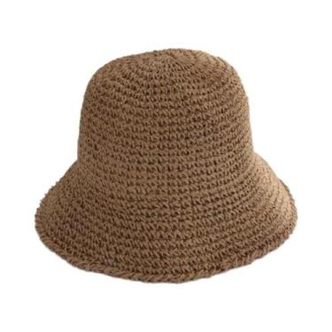 Imagem de Chapéu De Palha Feminino Para Praia, Verão, Aba Larga, Estilo Pescador