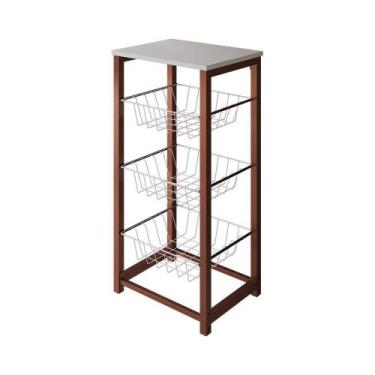 Imagem de Fruteira De Chão Cozinha Desmontada Aço Cobre Cesto Branco Tampo Branc