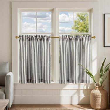 Imagem de Cortinas: cozinha de linho jinchan, 60 cm de comprimento, listradas, 2