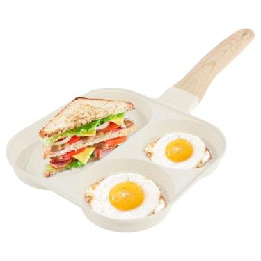 Imagem de Frigideira antiaderente dividida para fogão, panela de café da manhã, frigideira versátil de 3 seções para grelhar café da manhã, frigideira quadrada, frigideira antiaderente para gás, elétrica