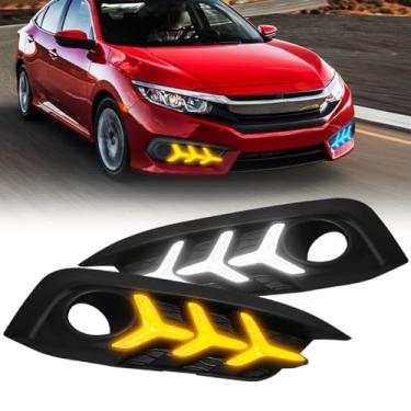 Imagem de AFOGGEST Luzes diurnas para Honda Civic 10ª geração Sedan 2016 2017 2018 Farol de neblina 3 cores DRL Âmbar Luzes de Direção LED Estilo Espinha de Peixe