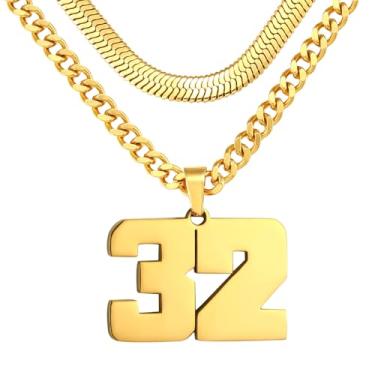 Imagem de Colar de número, colar em camadas para homens, colar com número de jérsei para menino atleta, corrente de aço inoxidável 45,7 cm + 50 cm para homens com pingente de número, colares com números de