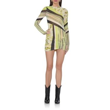 Imagem de AFRM Vestido feminino casual Mirza manga comprida franzido frontal colado ao corpo, Listra de asa, XGG