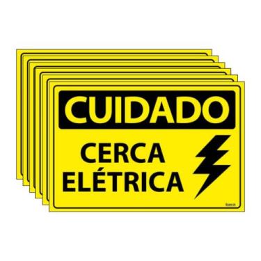 Imagem de Combo 6 Placas De Sinalização Cuidado Cerca Elétrica 30x20 Ecom IA - S