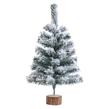 Imagem de Árvore de Natal artificial flocada de 45 cm, formato de pinheiro realista com base para decoração de escritório em casa