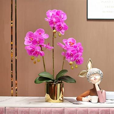 Imagem de Arranjo de flores artificiais em vaso Phalaenopsis, orquídea borboleta sintética, arranjo de flores artificiais com vaso, festa de casamento, peça central de casa, decoração de pátio, arranjo de