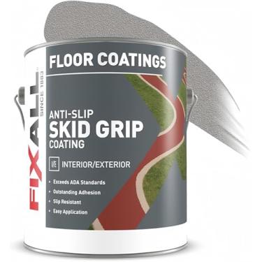 Imagem de FIXALL Revestimento antiderrapante antiderrapante, 3,5 litros, fumaça, excede os padrões ADA, ideal para áreas de segurança, pavimento antiderrapante, cimento e tinta de concreto
