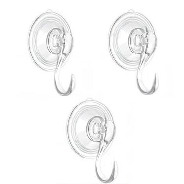 Imagem de fefui Ganchos de ventosa, ganchos de chuveiro removíveis resistentes, plástico transparente, impermeável, estilo moderno, capacidade de 15 kg, pacote com 3