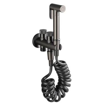 Imagem de ifgswopq Pulverizador de bidê portátil para pistola de vaso sanitário cinza kit de pulverizador de bidê portátil Bidê todo cobre multifuncional, mangueira de mola de 1,5 m (mangueira de mola de 1,5 m)