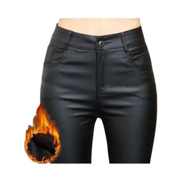 Imagem de Calças De Couro Simulado De Cintura Alta Para Mulheres, Conjunto De Du