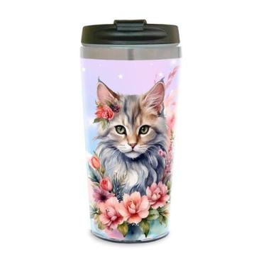 Imagem de Copo Térmico Gato Felino Degradê 450 Ml Inox. - Belley