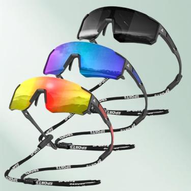 Imagem de Óculos de sol esportivos para homens, leves, para pesca, condução, ciclismo, design esportivo para estilos de vida ativos, pacote com 3, Cinza/azul escuro/vermelho