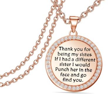 Imagem de Colar Thank you for Being My Sister, presente para irmãs, presente de irmã, irmão, amigo, colar de joias da amizade, Large, Cobre, Sem Pedra Preciosa
