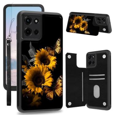 Imagem de WZCJDHMJ Capa carteira para Moto G 5G 2025 com protetor de tela, porta-cartão, pulseira de couro PU, suporte para celular para Motorola Moto G 5G 2025-girassóis e borboletas