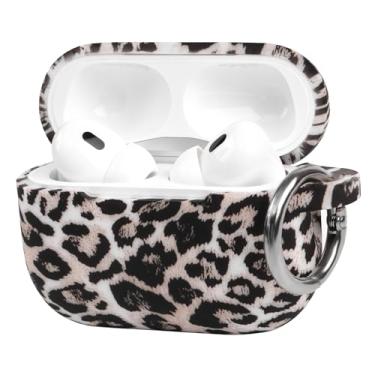 Imagem de Capa de fone de ouvido antiqueda de silicone com estampa de leopardo branco moderno com fivela de anel de metal para AirPods Pro2/Pro, um item essencial para fashionistas